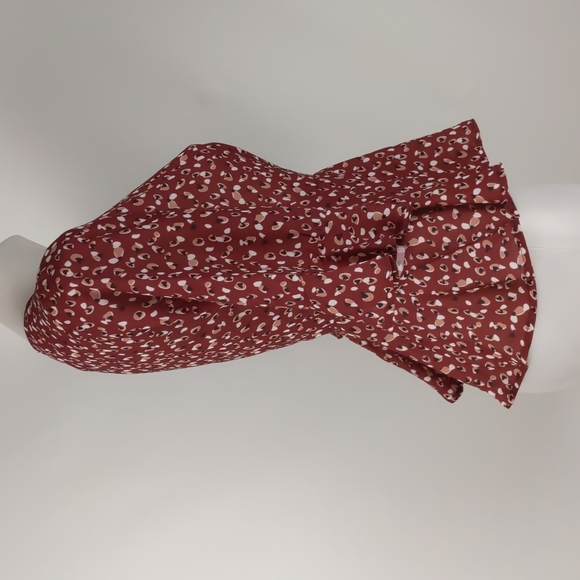 Ava Women's Top Size 8 Maroon Wrap 3/4 Ruffle Sleeves Peplum Tie-up Waist NEW - Picture 10 of 13